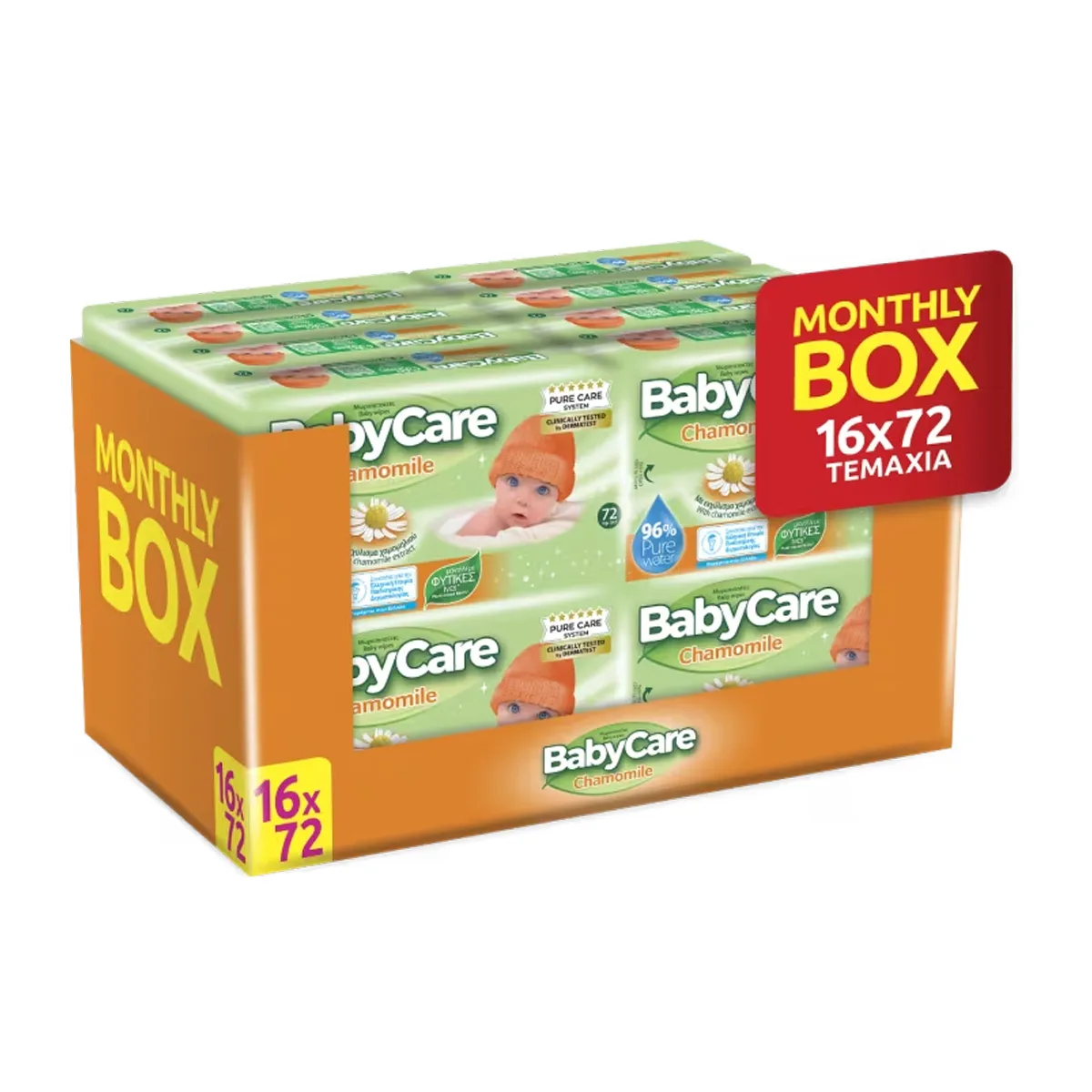 Μωρομάντηλα BabyCare Χαμομήλι Pure Water Super Monthly Box 1152τεμ (16×72τεμ)
